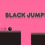 Svart kule på kanten av en plattform med rosa bakgrunn og teksten BLACK JUMPER over