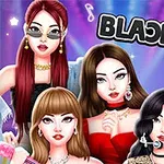 Fire stilige animerte figurer poserer foran en fargerik bakgrunn med teksten BLACKPINK i bakgrunnen