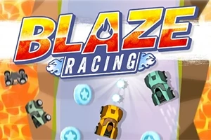 Fargerike racerbiler kjører på en bane med teksten BLAZE RACING i midten
