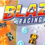 Fargerike racerbiler kjører på en bane med teksten BLAZE RACING i midten