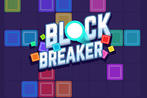 Fargerike blokker og teksten BLOCK BREAKER i midten på en mørk bakgrunn