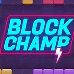 Fargerike blokker omgir teksten Block Champ med et lynsymbol på en mørk bakgrunn