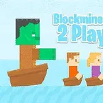 Tegneseriefigurer i båter på vann med teksten Blockminer Run 2 Player i bakgrunnen