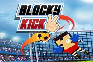 En pikselert målvakt i rød drakt med blå hansker redder en fotball foran et fullt stadion med logo og en seierhånd