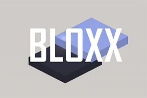 To rektangulære blokker, en lys blå oppå en mørk, med teksten BLOXX over