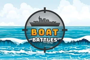 Illustrasjon av en grå båt i et siktekors med ordene Boat Battles over et hav med bølger og skyer i bakgrunnen