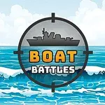 Illustrasjon av en grå båt i et siktekors med ordene Boat Battles over et hav med bølger og skyer i bakgrunnen