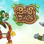 Tegnet scene med forskjellige karakterer i kampstilling rundt en logo med teksten Bois DArc