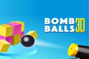 En kanonball skytes mot fargerike blokker ved siden av teksten Bomb Balls 3D på en blå bakgrunn