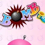 Fargerik tekst med ordene Bomb It på rosa bakgrunn med en liten, svart bombe-illustrasjon