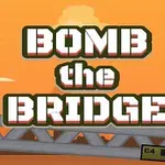 Stor tekst med BOMB the BRIDGE over en bro med to soldater i silhuett og en C4-boks, mot en oransje himmelbakgrunn