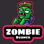 Tegneserieillustrasjon av en grønn zombie med oransje hår og lilla skjorte, over teksten Zombie Boomer