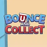 En hånd heller hvite kuler fra en rød kopp ned en blå labyrint ved siden av teksten Bounce and Collect