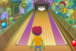 En tegneseriefigur står i en bowlinghall sammen med flere zombie-lignende skapninger, klare til å spille bowling