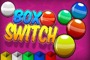 Fargerike kuler og teksten Box Switch mot en lilla bakgrunn