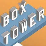 3D-tekst med ordene Box Tower på en blå plattform mot en oransje bakgrunn