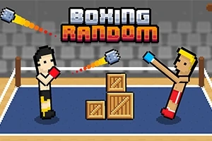To pixelart-figurer bokser i en ring med bokstaver BOXING RANDOM over seg