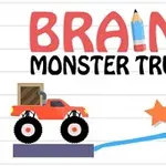 Rød monstertruck på en plattform med en stjerne og en blå linje tegnet av en blyant