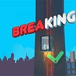 Tegneserieaktig illustrasjon av en heis langs en høy skyskraper med store tekstbokstaver BREAKING, en grønn hake og bakgrunn av en bysilhuett