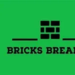 Sort tekst Bricks Breaker og et ikon av murstein mot grønn bakgrunn