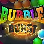 Fargerike bobler og gnistrende tekst med ordene Bubble Burst i en energisk scene