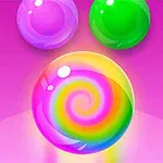 To fargerike kuler svever over en stor regnbuefarget kule med en spiral på en rosa bakgrunn