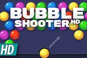 Fargerike kuler i ulike rader med teksten Bubble Shooter HD i midten