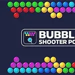 Fargerike bobler i ulike rekker med teksten Bubble Shooter Pop i midten