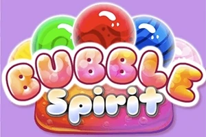 Fargerike bobler og teksten Bubble Spirit på lilla bakgrunn