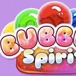 Fargerike bobler og teksten Bubble Spirit på lilla bakgrunn