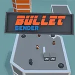 En plattform med flere figurer og skilt med teksten Bullet Bender i stor skrift