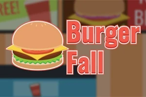 Tegneserieillustrasjon av en hamburger med ost og tomat ved siden av teksten Burger Fall