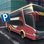 Rød og svart toetasjes buss parkert ved et P skilt i en bygate