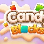 Fargerik plakat med teksten Candy Blocks omgitt av fargerike firkanter på en lys bakgrunn