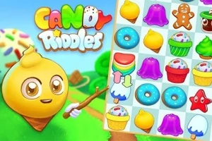 Tegneserieaktig iskjeglefigur holder en pinne ved siden av et brett med fargerike snacksikoner, inkludert gelé, cupcakes og smultringer
