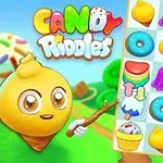 Tegneserieaktig iskjeglefigur holder en pinne ved siden av et brett med fargerike snacksikoner, inkludert gelé, cupcakes og smultringer