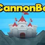 Et slott med røde spir og flagg står mellom fjell mot en blå himmel med teksten CannonBall øverst