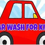 Rød tegneseriebil med teksten Car Wash for Kids på siden