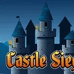 En steinborg med flere tårn mot en blå himmel og teksten Castle Siege i forgrunnen