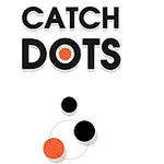 Teksten Catch Dots over sorte og oransje sirkler på en hvit bakgrunn