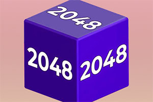 En lilla kube med tallet 2048 på alle synlige sider mot en gradient bakgrunn
