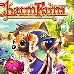 Charm Farm Fargerik illustrasjon med fantasivesener i en magisk landsby omgitt av frodig natur