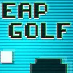 Tekst CHEAP GOLF i pikselert stil med en datamarkør-hånd, på en stripete blå bakgrunn
