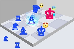 Blå og røde sjakkbrikker på et brett med emoji-ansikter