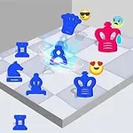 Blå og røde sjakkbrikker på et brett med emoji-ansikter