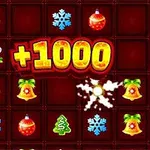 Juletema med ikoner av røde julekuler, snøfnugg, tekanner, juleklokker og juletrær, med teksten +1000 i sentrum
