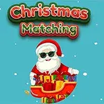 Julenisse med solbriller omgitt av julegaver på blå bakgrunn med tittelen Christmas Matching