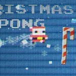 Et pixelert bilde med teksten CHRISTMAS PONG og et lite figur i nissedrakt mellom to sukkerrør-formede hindre