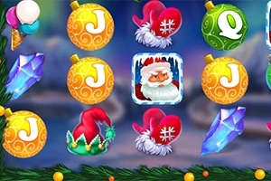 Symboler med juletema som julekuler, iskrystaller, en julenisse og en alvehatt vises mot en blå bakgrunn