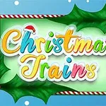 Fargerik tekst med Christmas Trains omgitt av kristtornblader og snøfnugg